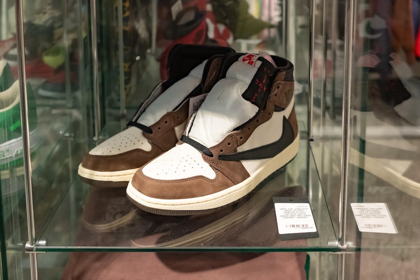A pair of Travis Scott Nikes sneakers selling for $2,995.