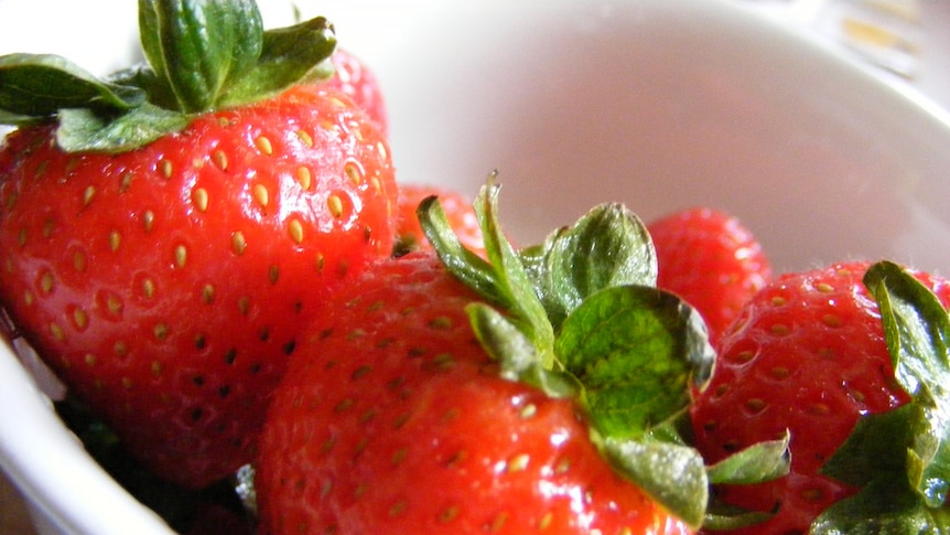 A bowl of strawberries.