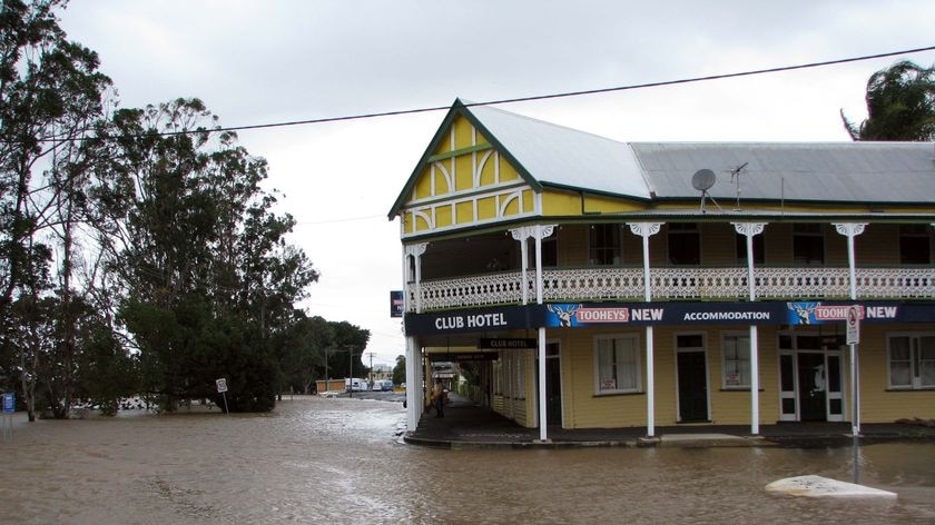 Floodwaters surround the Club Hotel in Coraki in northern NSW
