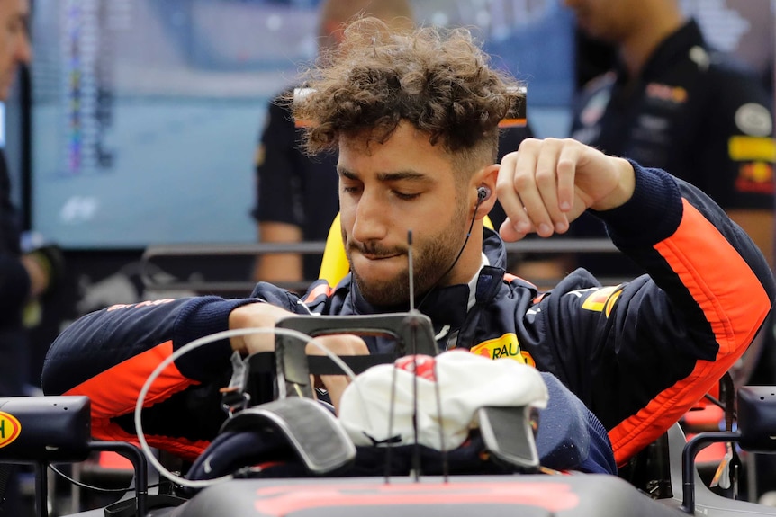 Daniel Ricciardo in his Red Bull cockpit in Singapore