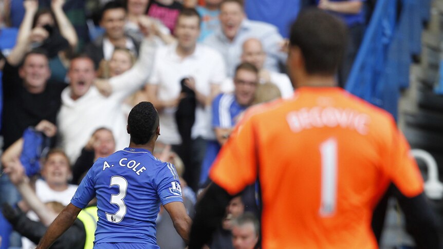 Chelsea's Ashley Cole scores to give his team a 1-0 win over Stoke in the English Premier League.