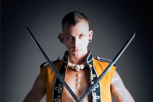 Chayne Hultgren with his swords