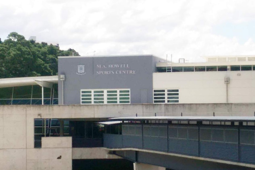 Former principal Dr Max Howell's name as it was on the indoor sports centre at Brisbane Grammar School in 2015.