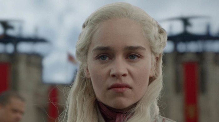 A shot of Danerys Targaryen from Game of Thrones looking extremely angry.