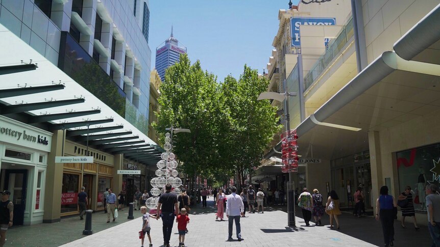 A picture of an open mall in the Perth central business district.