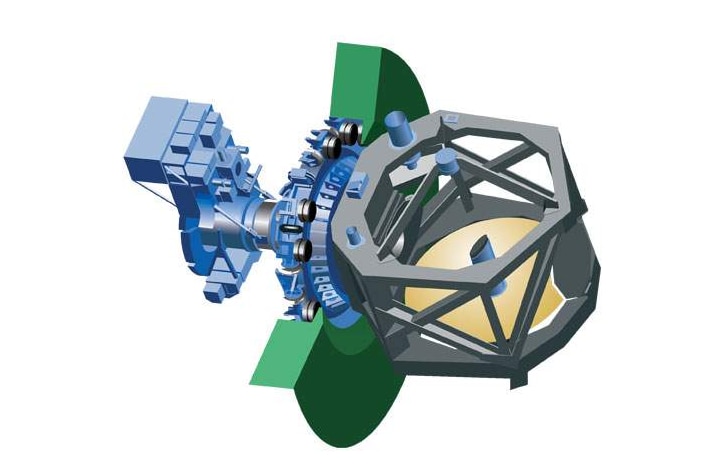 A diagram showing a curved telescope mirror enclosed in a cage structure.