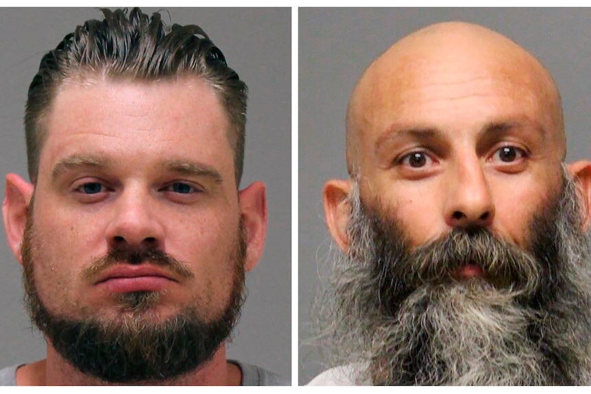 This photo combo if images shows mug shots of Adam Dean Fox and Barry Croft Jr.