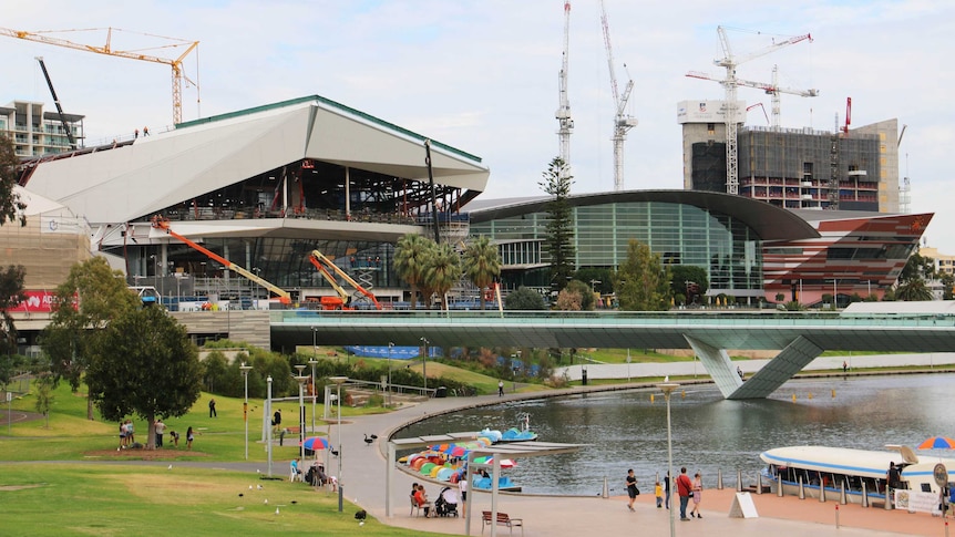 Adelaide's riverbank under construction
