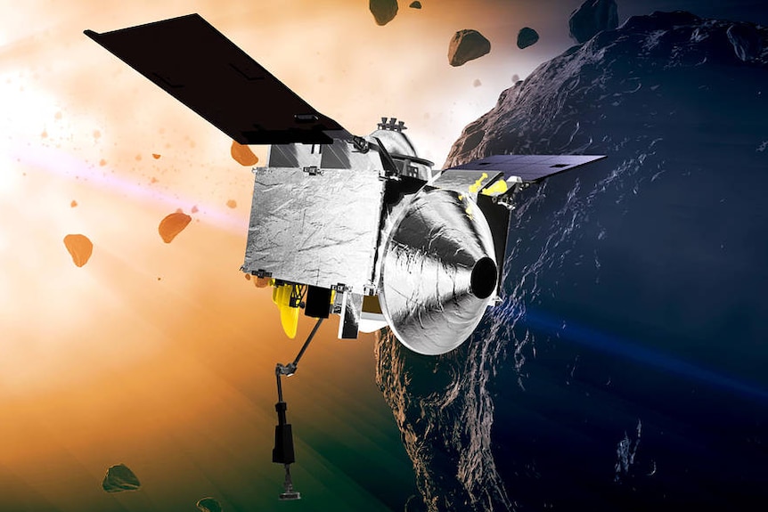 Artist's concept of OSIRIS-REx at asteroid Bennu