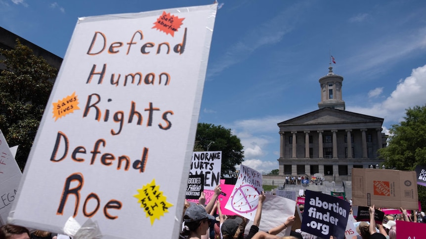 Activists gather as part of a nation wide protest after a leak from the Supreme Court that suggest Roe v Wade will be overturned