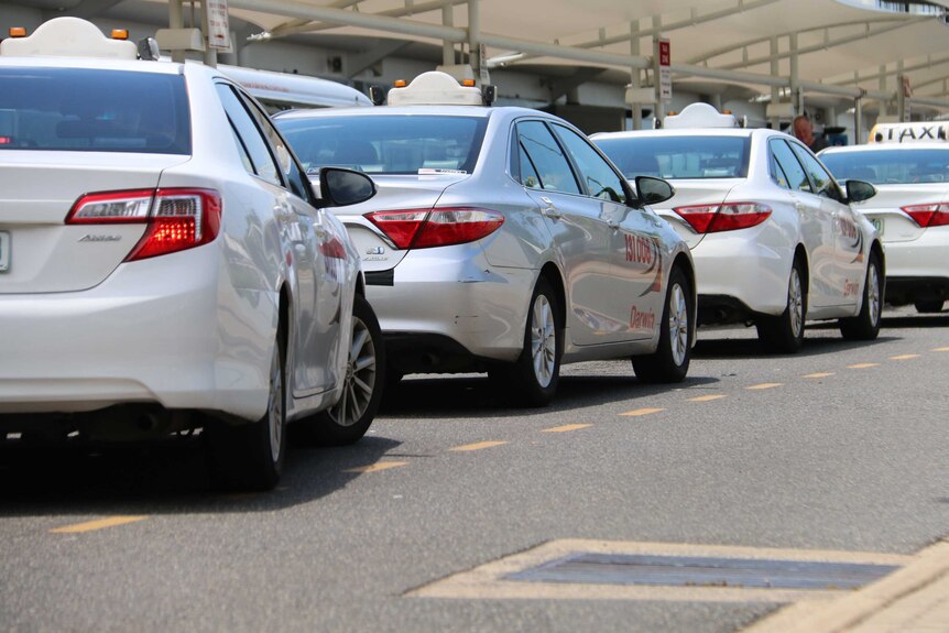A line of taxis at the Darwin Airport
