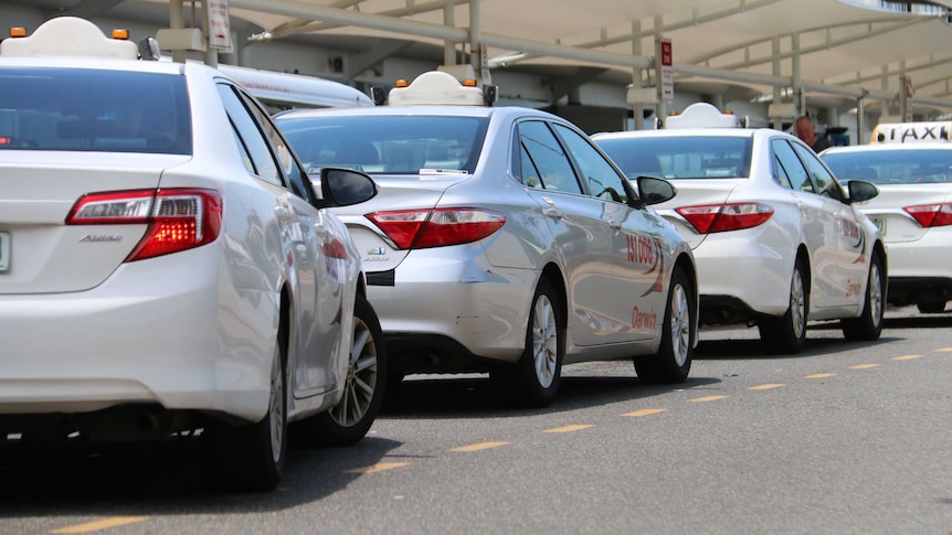 A line of taxis at the Darwin Airport