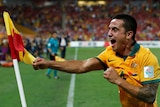 Tim Cahill punches the corner flag.