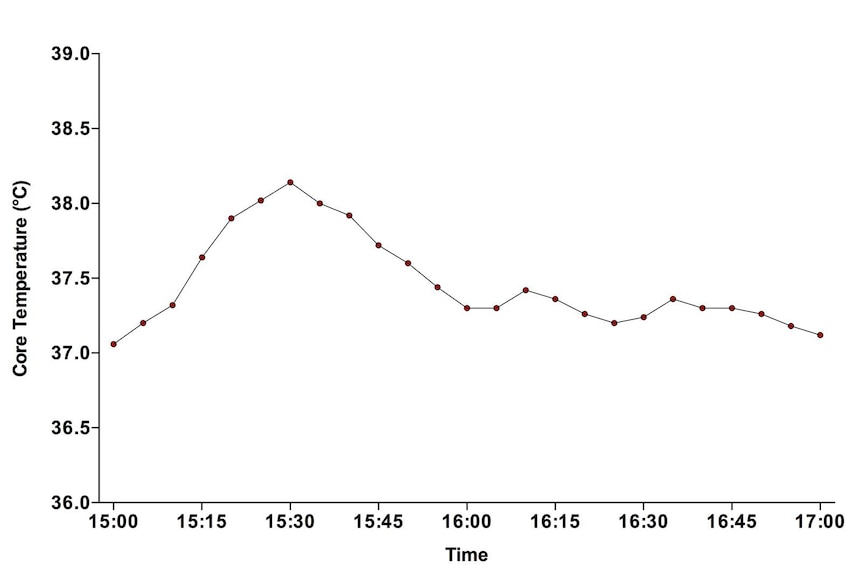 A graph mapping someone's core temperature across an afternoon.