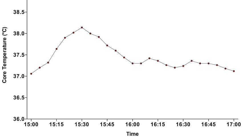 A graph mapping someone's core temperature across an afternoon.