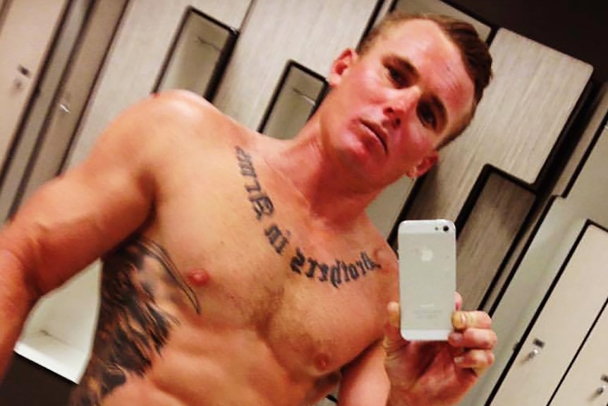 Selfie image of Brock Prime, shirt off and tattoos on his chest