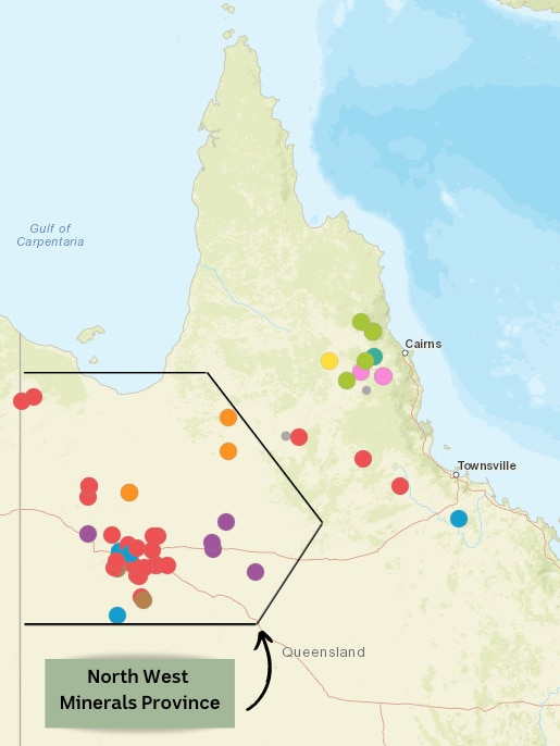 A map of mines in north-west Queensland