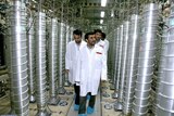 Mahmoud Ahmadinejad visiting Natanz uranium enrichment facilities in April 2008.