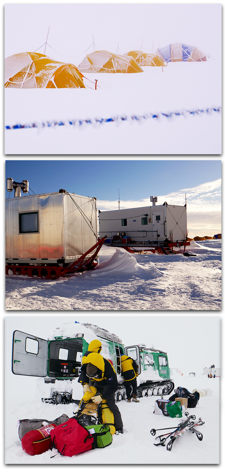 A collage of campsite photos at Law Dome.