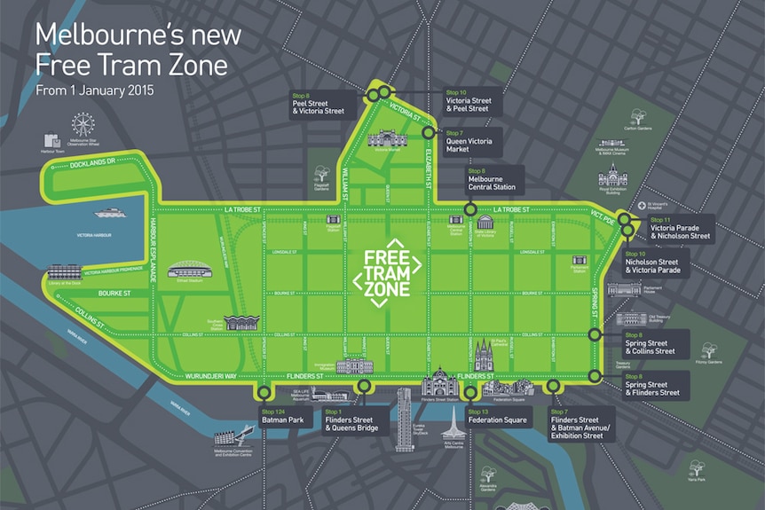 Map of new free tram zone in Melbourne