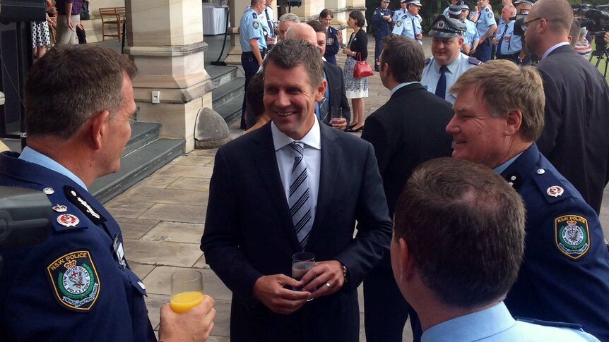 NSW Premier Mike Baird at his thank you morning tea for siege workers