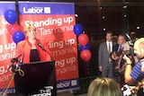 Outgoing Tasmanian Premier Lara Giddings addresses supporters after conceding defeat.