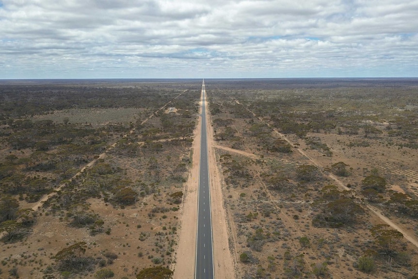 A road stretches off into the horizon.