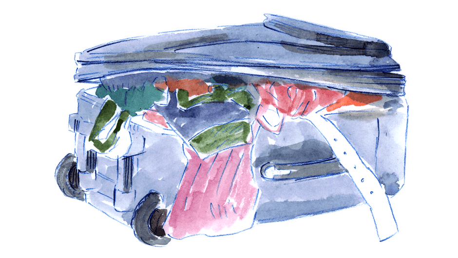 Illustration of an overpacked suitcase, as seen in the Chisolm refuge.