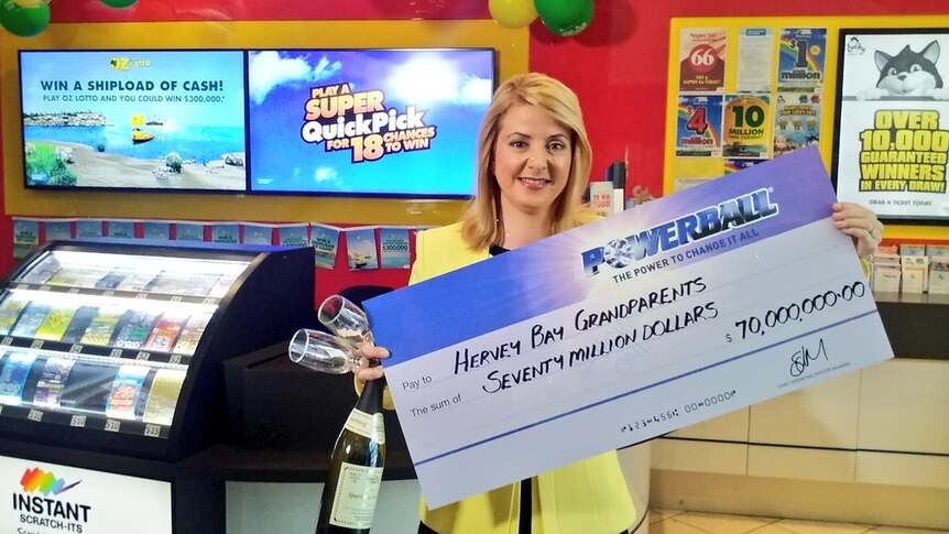 The winning cheque for $70 million for a Hervey Bay couple.