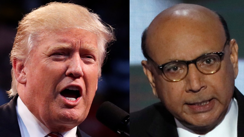 A composite image showing both Donald Trump and Khizr Khan