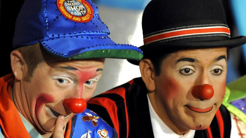 Clowns watch the Ringling Bros and Barnum & Bailey clown auditions.