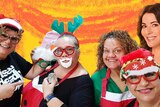 The Murrigellas wearing Christmas costumes, from L-R: Angela, Leesa, Glenda and Jewels, plus Nigella Lawson.
