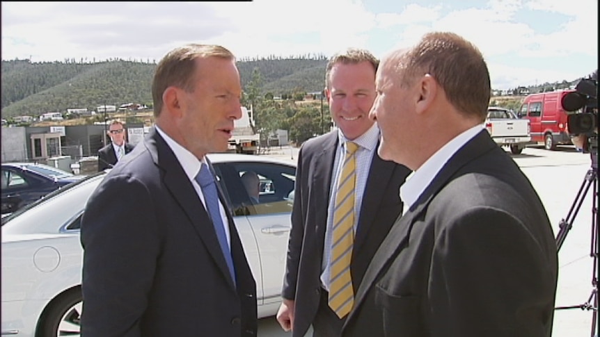 The Prime Minister Tony Abbott arrives in Hobart.