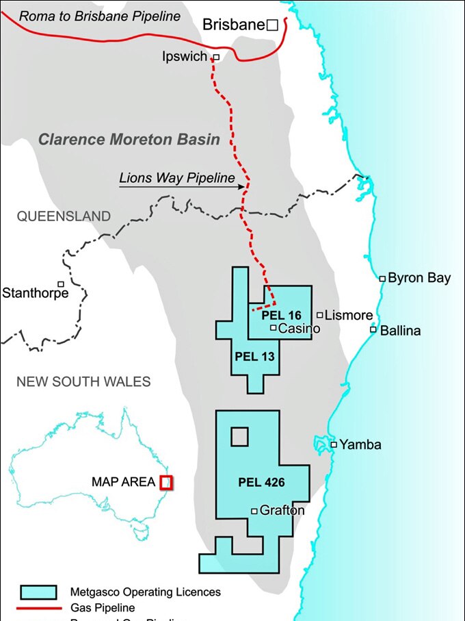 Graphic of Metgasco's mining tenement in northern NSW