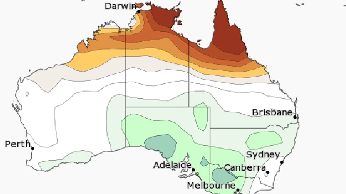 a map of australia showing wet than average weather expected over south australia