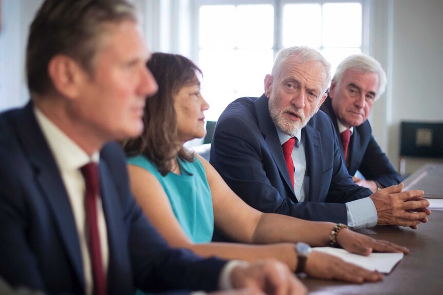 Labour Party members Kier Starmer, Valerie Vaz, Jeremy Corbyn and John McDonnell sit to discuss how to avoid a no-deal Brexit.