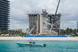 A view of the Champlain Towers South apartment building from the sea