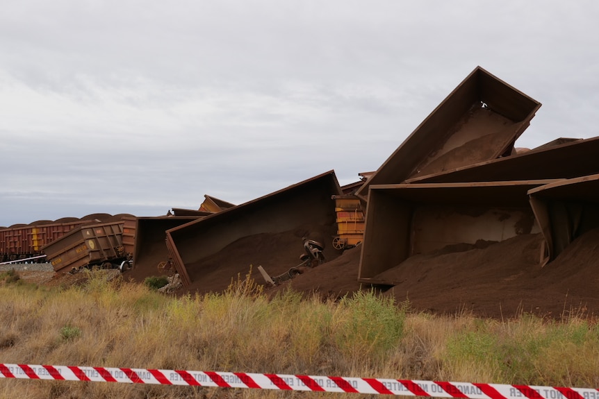 Train wagons piled up after an incident