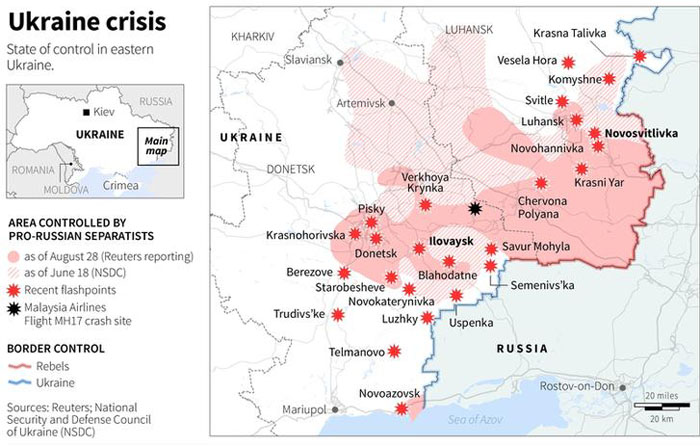 Map of recent clashes in eastern Ukraine