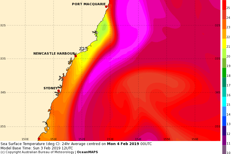 Bureau of Meteorology water temperatures map