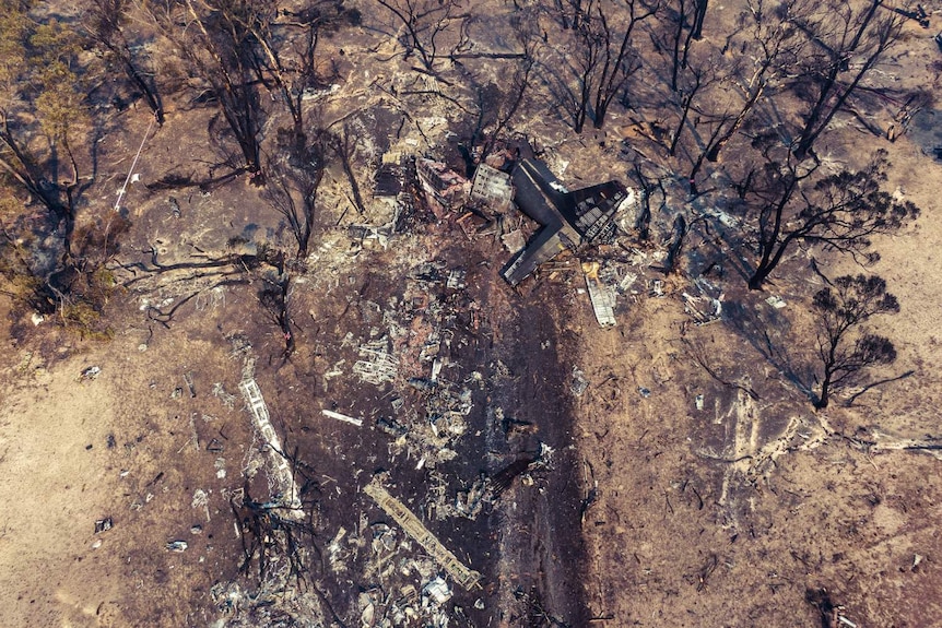 aerial view of a crash plane in bushland