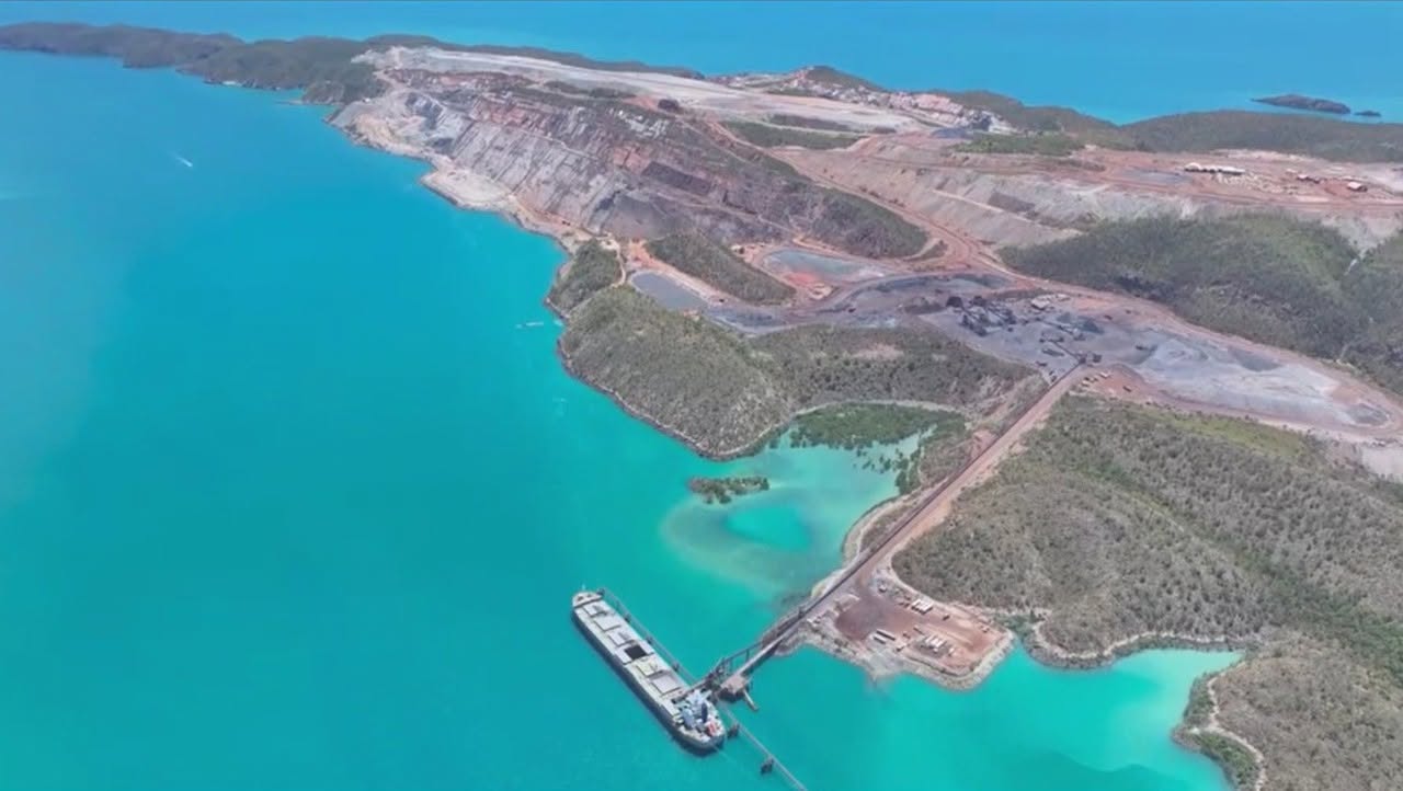 Aerial view of island and port