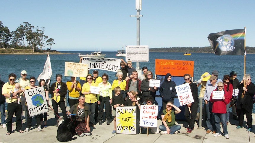 Climate change protesters in southern Tasmania