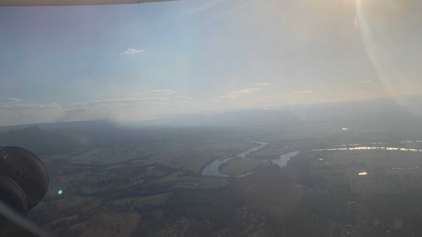 aerial shot of smoky conditions in Port Macquarie