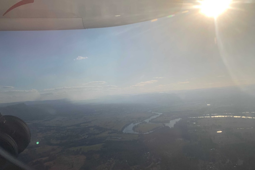 An aerial shot of smoky conditions in Port Macquarie