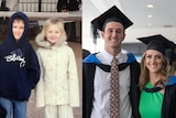 Composite of a couple of kids and a couple of graduates.