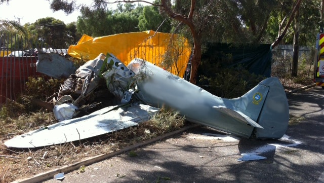 The wreckage of a replica Spitfire that crashed in Adelaide
