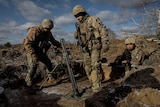 Ukrainian servicemen take part in joint drills.