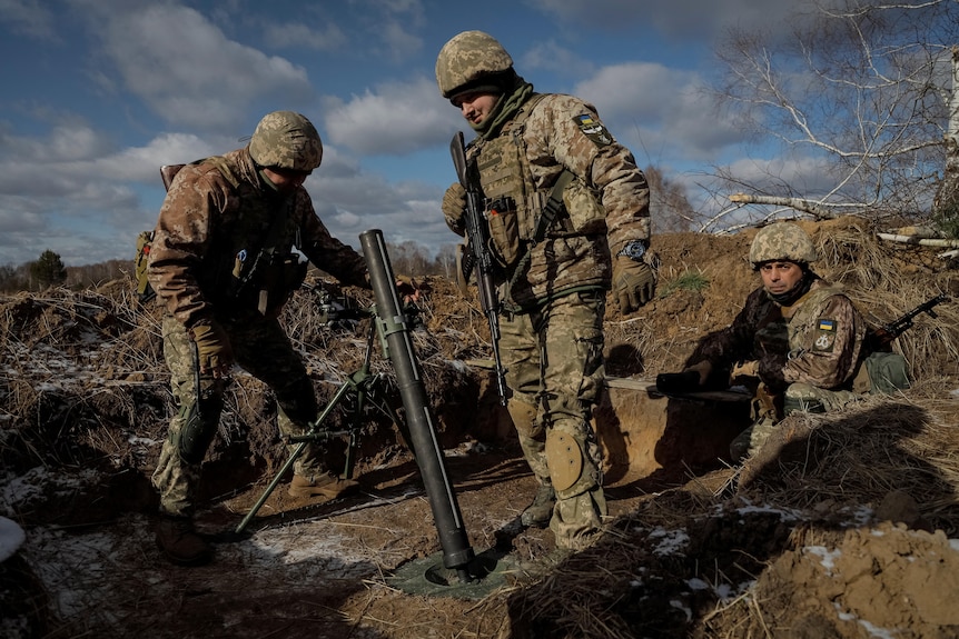 Ukrainian servicemen take part in joint drills.