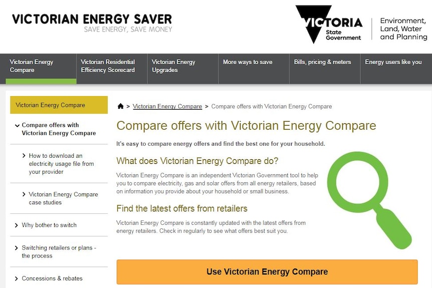 A photo of the Victorian Energy Saver website.